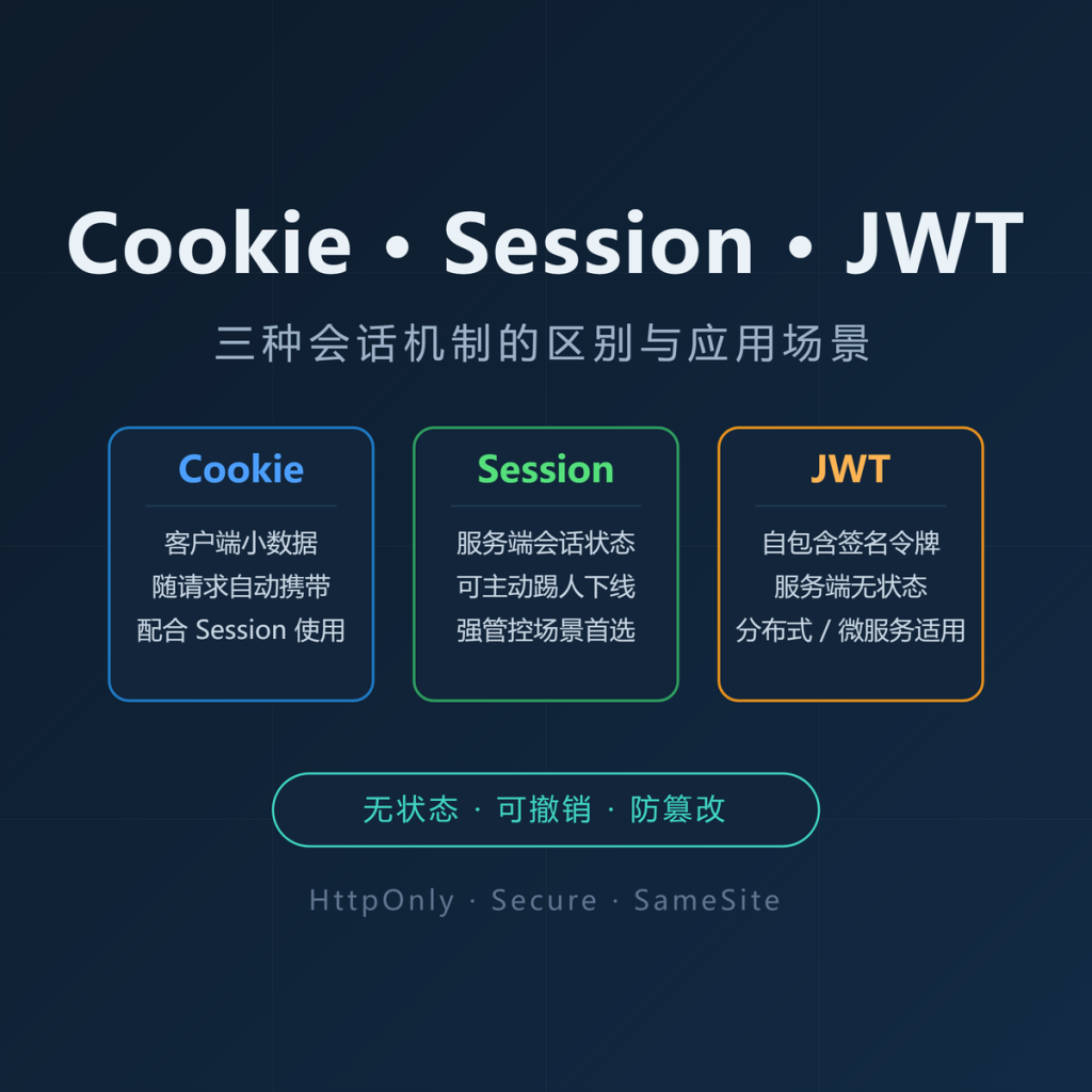 JWT、Cookie、Session 的区别与应用场景